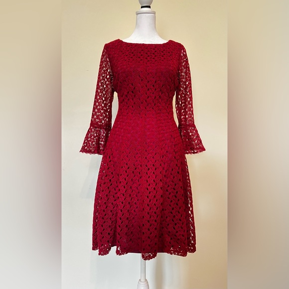 Rabbit Rabbit Rabbit Red Lace Dress 
Midi Length 3/4 Sleeves - Picture 1 of 6